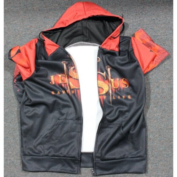 Jesus Christ Saved My Life Cross Full Zip Hoodie Jacket Sweatshirt Adult XL - Picture 4 of 9